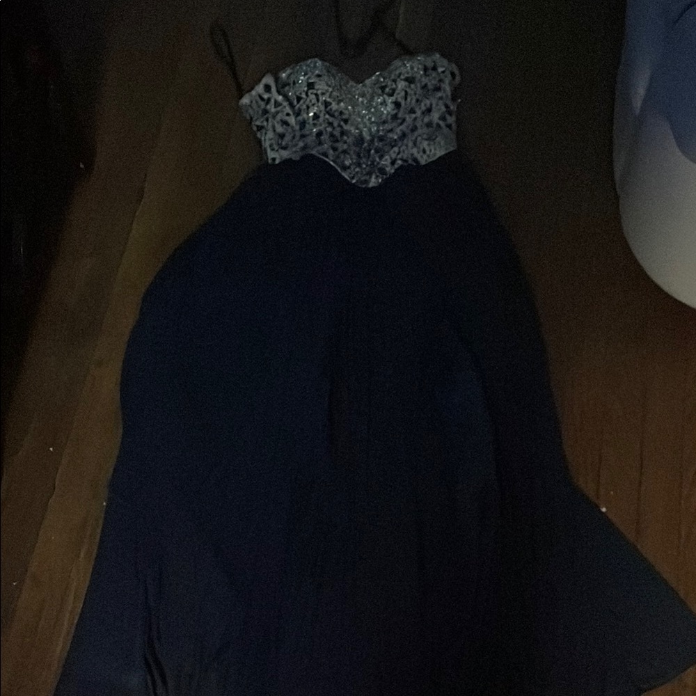 Glamour Navy and Silver Evening Dress